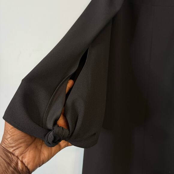 Tibi Women's Tie Sleeve Cold Shoulder Crepe Mini Dress Crew Neck Black Size 8 - Picture 11 of 16